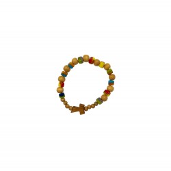 Pulseira em Madeira e Contas Coloridas C/ Cruz Pulseira em Madeira e Contas Coloridas C/ Cruz