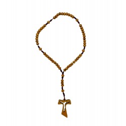 Terço em Cordão Conta Madeira Cruz Tau Terço em Cordão Conta Madeira Cruz Tau