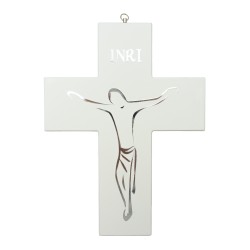 Crucifixo Madeira Branca Cristo Estilizado 32x23cm Crucifixo Madeira Branca Cristo Estilizado 32x23cm