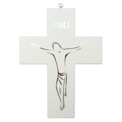 Crucifixo Madeira Branca Cristo Estilizado 37x33cm Crucifixo Madeira Branca Cristo Estilizado 37x33cm