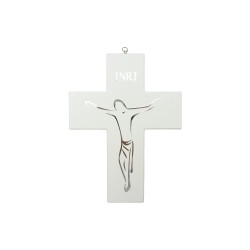 Crucifixo Madeira Branca Cristo Estilizado 15x20cm Crucifixo Madeira Branca Cristo Estilizado 15x20cm