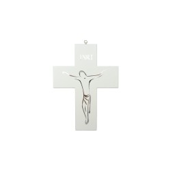 Crucifixo Madeira Branca Cristo Estilizado 12x16cm Crucifixo Madeira Branca Cristo Estilizado 12x16cm