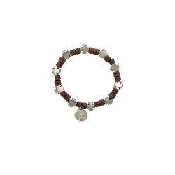 Pulseira Dezena Madeira C/Cruz Metal C/Medalha Pulseira Dezena Madeira C/Cruz Metal C/Medalha