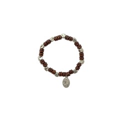 Pulseira Dezena Madeira C/ Cubo Metal C/Medalha Pulseira Dezena Madeira C/ Cubo Metal C/Medalha
