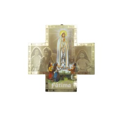 Crucifixo Madeira Aparição e Pastorinhos 15x15 cm Crucifixo Madeira Aparição e Pastorinhos 15x15 cm